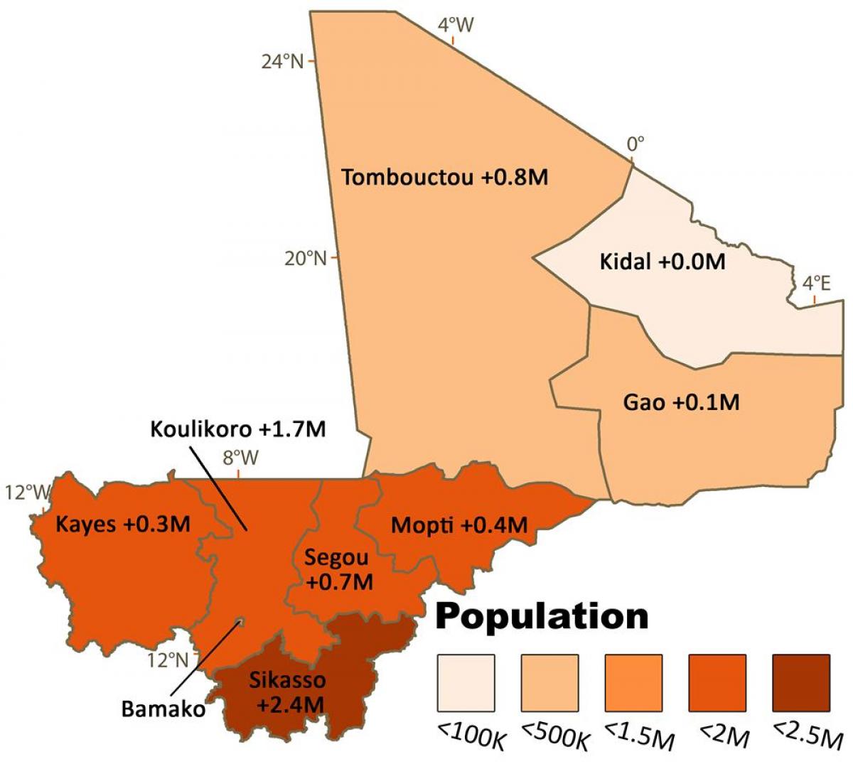 Karte von Mali-Bevölkerung