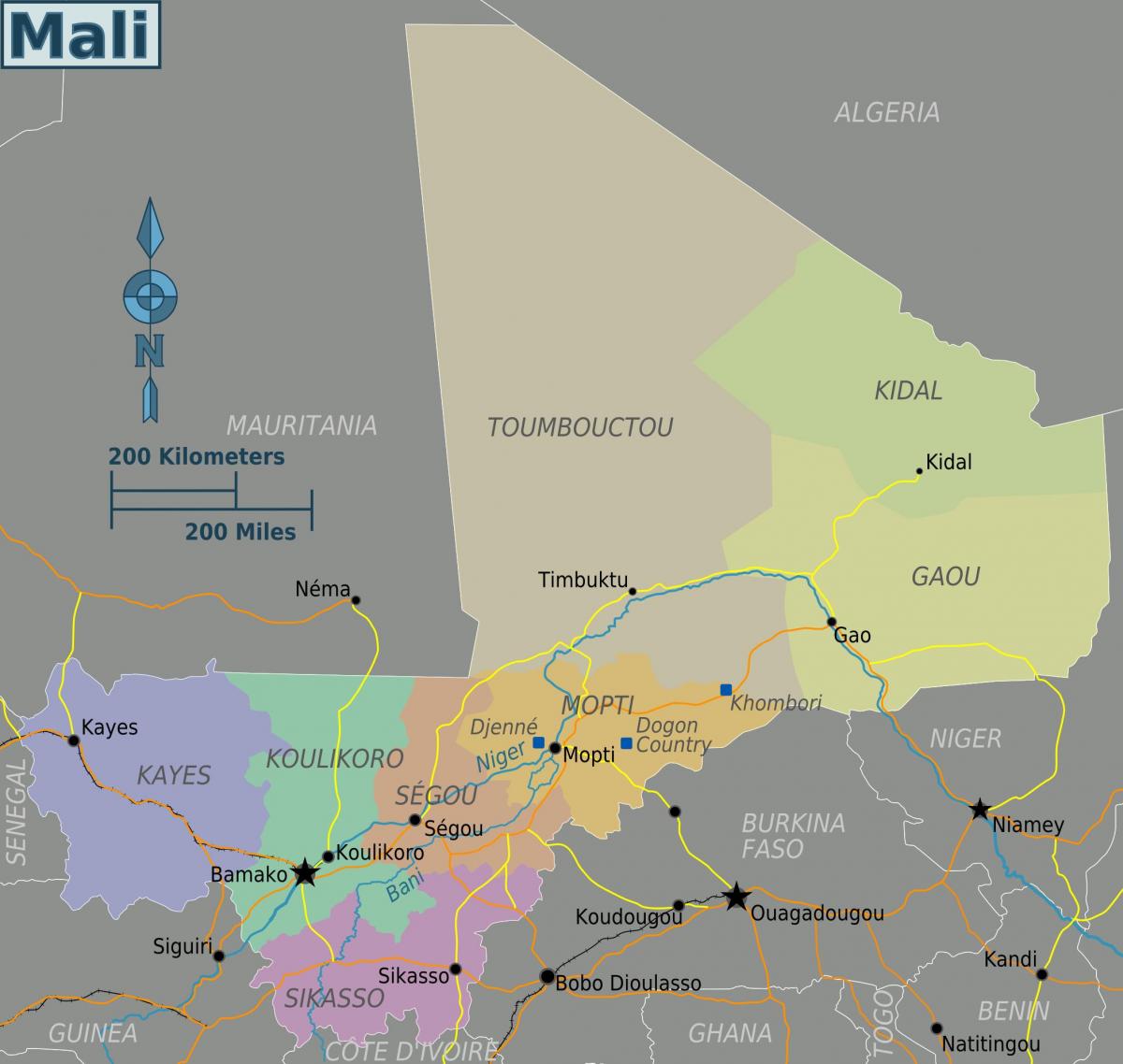 Karte von Mali Regionen