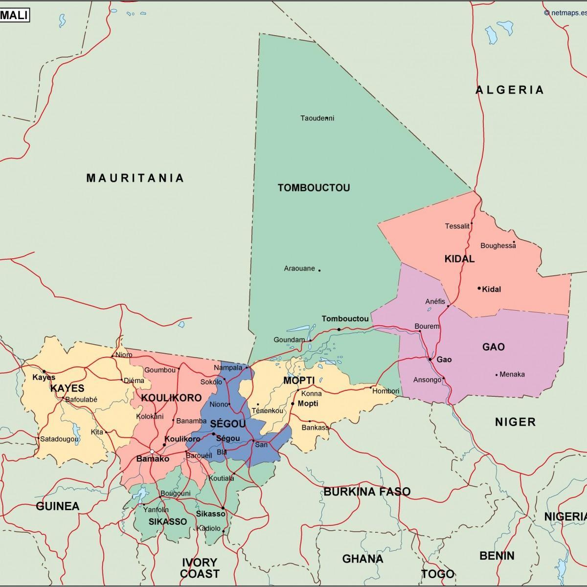 Karte der politischen Mali